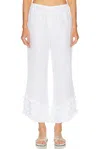Posse Florence Ruffle Detail Crop Linen Pants In White