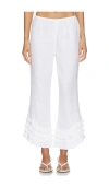 Posse Florence Ruffle Detail Crop Linen Pants In White