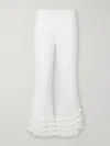 Posse Florence Ruffle Detail Crop Linen Pants In White
