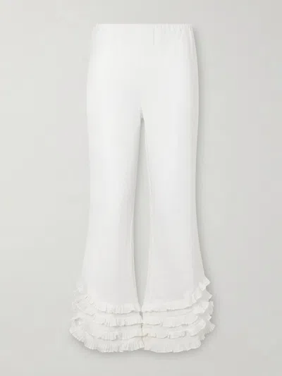 Posse Florence Ruffle Detail Crop Linen Pants In White