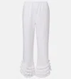 Posse Florence Ruffle Detail Crop Linen Pants In White