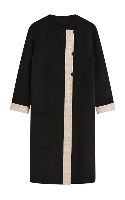 Posse Florian Embroidered Trim Wool-blend Coat In Black