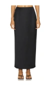 Posse Zayla Linen Midi Pencil Skirt In 黑色
