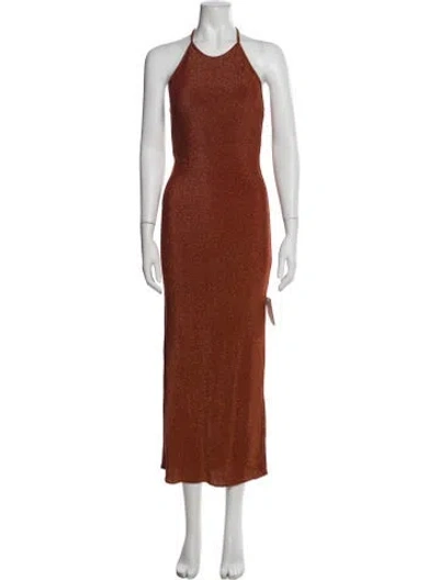 Pre-owned Posse Halterneck Long Dress In Brown