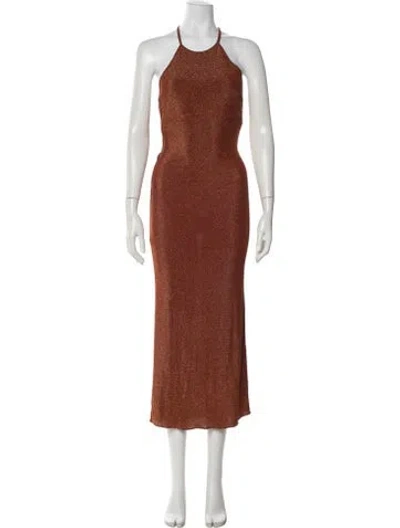 Pre-owned Posse Halterneck Midi Length Dress In Brown