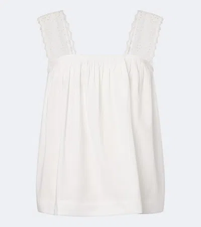 Posse Harriet Embroidered Cotton Poplin Top In White