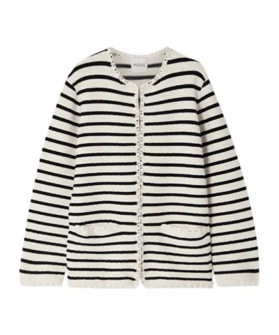 Posse Henry Embellished Striped Knitted Cardigan In Neutral