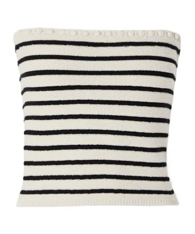 Posse Henry Strapless Embellished Striped Knitted Top In White