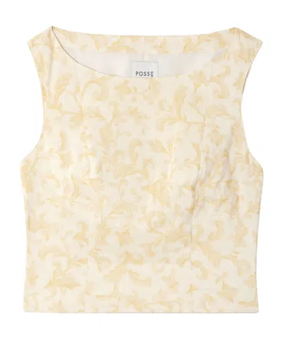 Posse Isla Floral-print Linen And Silk-blend Top In Neutral