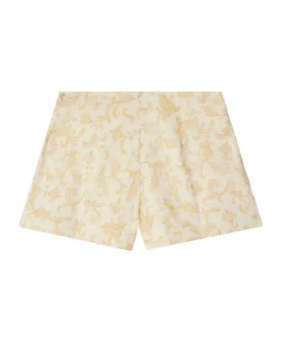 Posse Isla Printed Linen And Silk-blend Shorts In Yellow