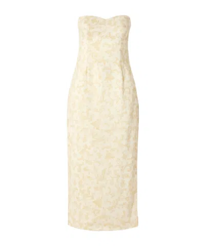Posse Isla Strapless Floral-print Linen And Silk-blend Midi Dress In Neutral