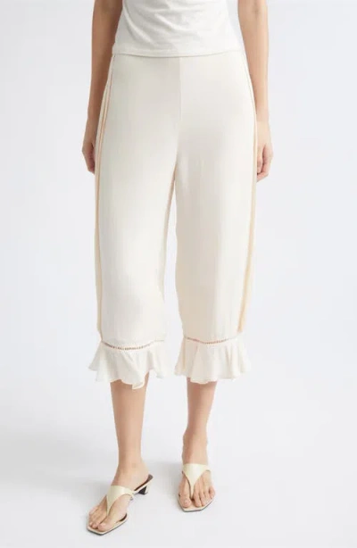 Posse Jane Ruffle Hem Crop Pants In White