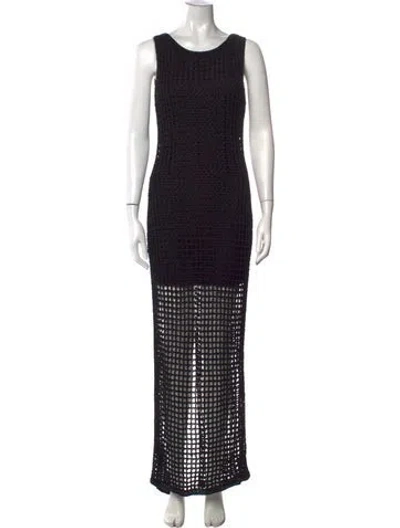Pre-owned Posse Lace Pattern Long Dress In Black