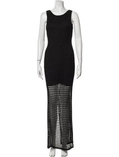 Pre-owned Posse Lace Pattern Long Dress In Black