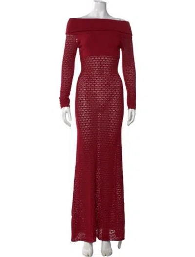Pre-owned Posse Lace Pattern Long Dress In Red