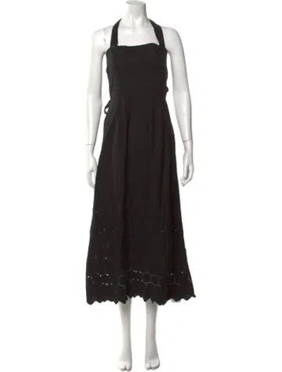 Pre-owned Posse Lace Pattern Midi Length Dress In Black