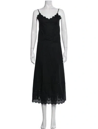 Pre-owned Posse Lace Pattern Midi Length Dress In Black