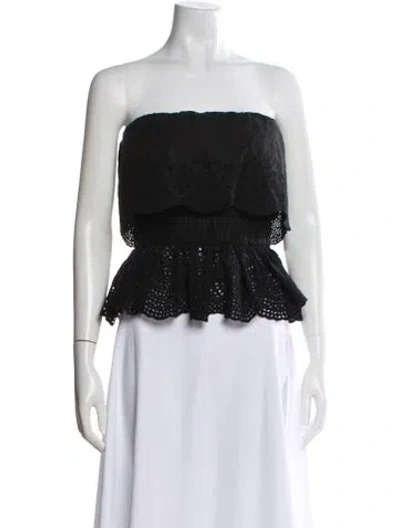 Pre-owned Posse Lace Pattern Strapless Crop Top In Black