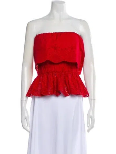 Pre-owned Posse Lace Pattern Strapless Crop Top In Red