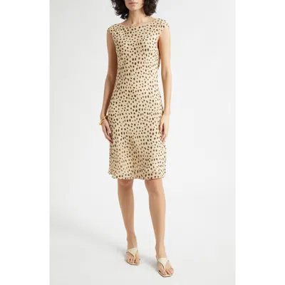 Posse Leo Cheetah Print Drape Back Silk Georgette Dress In Neutral