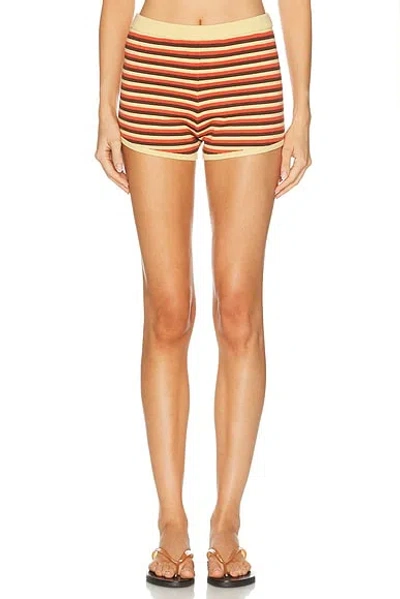 Posse Lexi Striped Knit Shorts In Brown