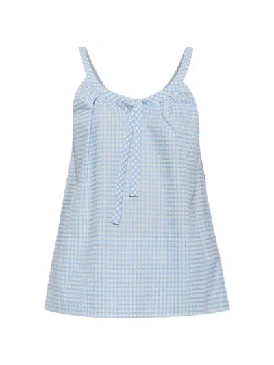 Posse Lila Gingham Tie-fastening Top In Blue