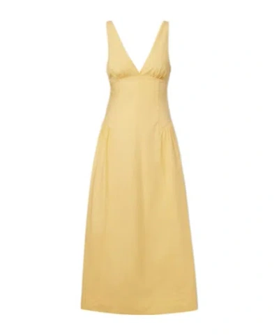 Posse Lindie Cotton Poplin Midi Dress In Yellow