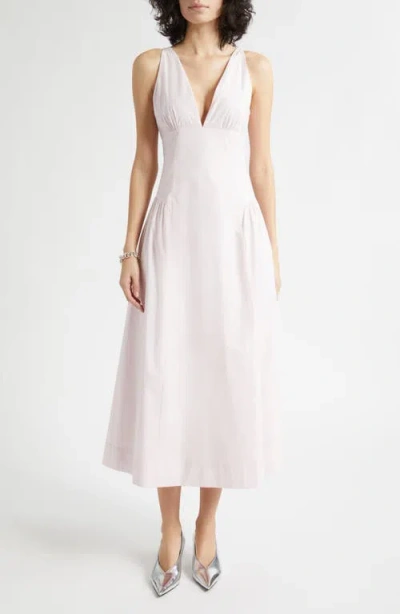 Posse Lindie Ruched Cotton Midi Dress In Pink