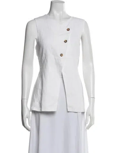 Pre-owned Posse Linen Asymmetrical Top In White