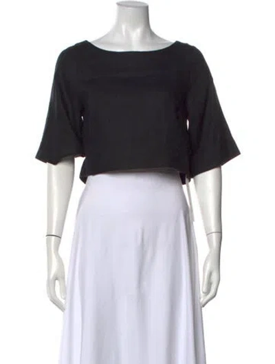 Pre-owned Posse Linen Bateau Neckline Crop Top In Black