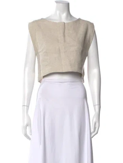 Pre-owned Posse Linen Bateau Neckline Crop Top In Neutrals
