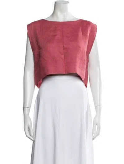 Pre-owned Posse Linen Bateau Neckline Crop Top In Pink