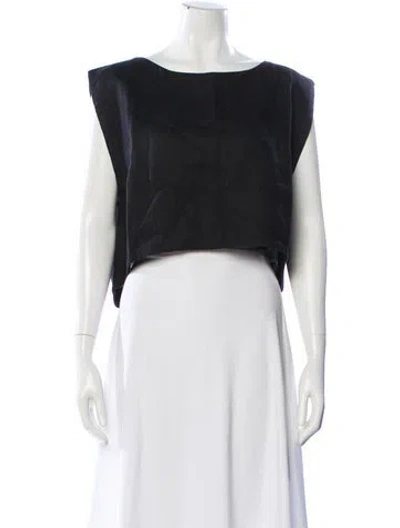 Pre-owned Posse Linen Bateau Neckline Crop Top In White