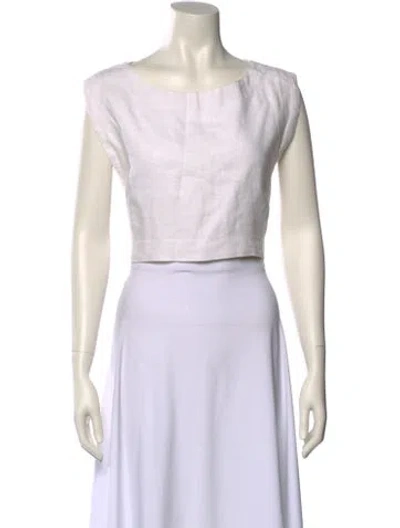Pre-owned Posse Linen Bateau Neckline Crop Top In White