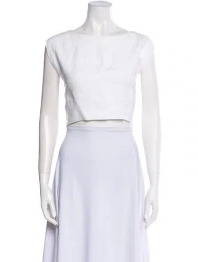 Pre-owned Posse Linen Bateau Neckline Crop Top In White