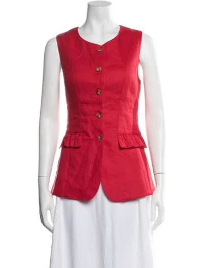Pre-owned Posse Linen Crew Neck Blouse In Red