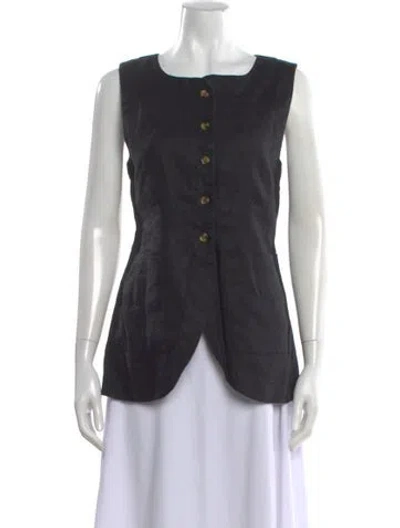 Pre-owned Posse Linen Crew Neck Button-up Top In Black