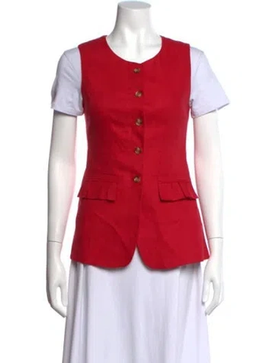 Pre-owned Posse Linen Crew Neck Button-up Top In Red