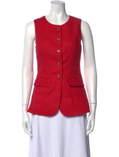 Pre-owned Posse Linen Crew Neck Button-up Top In Red