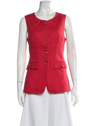 Pre-owned Posse Linen Crew Neck Button-up Top In Red