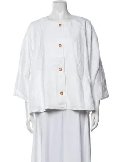 Pre-owned Posse Linen Crew Neck Button-up Top W/ Tags In White