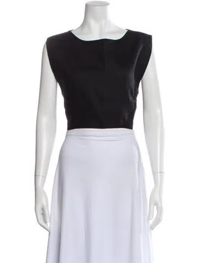 Pre-owned Posse Linen Crew Neck Crop Top In Black