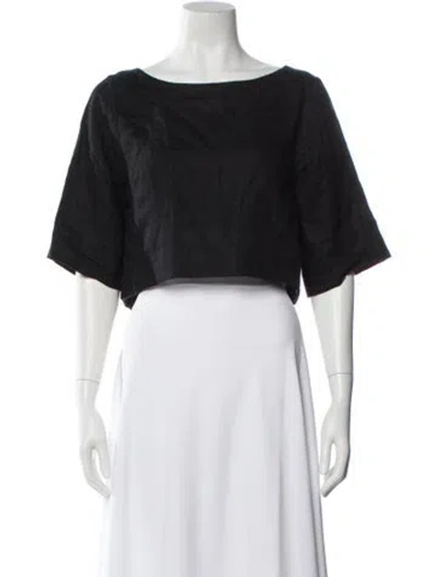 Pre-owned Posse Linen Crew Neck Crop Top In Black