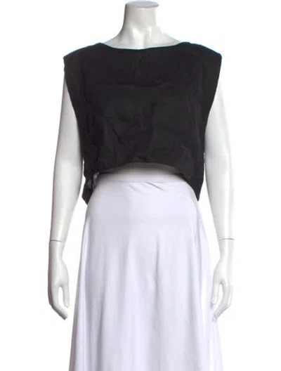 Pre-owned Posse Linen Crew Neck Crop Top In Black