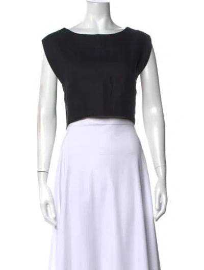 Pre-owned Posse Linen Crew Neck Crop Top In Black