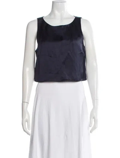 Pre-owned Posse Linen Crew Neck Crop Top In Black