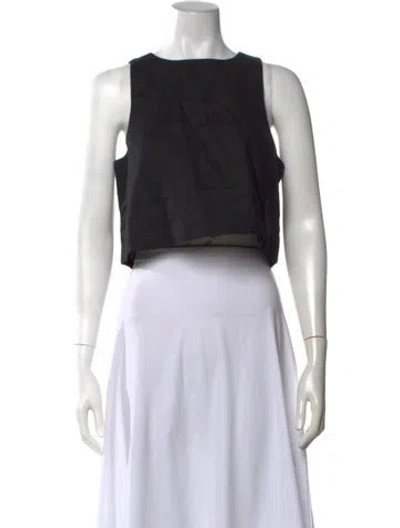 Pre-owned Posse Linen Crew Neck Crop Top In Black
