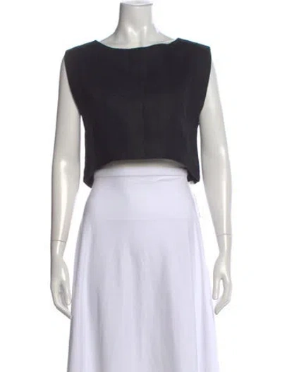 Pre-owned Posse Linen Crew Neck Crop Top In Black