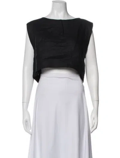 Pre-owned Posse Linen Crew Neck Crop Top In Black