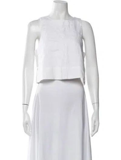 Pre-owned Posse Linen Crew Neck Crop Top In Neutrals/white